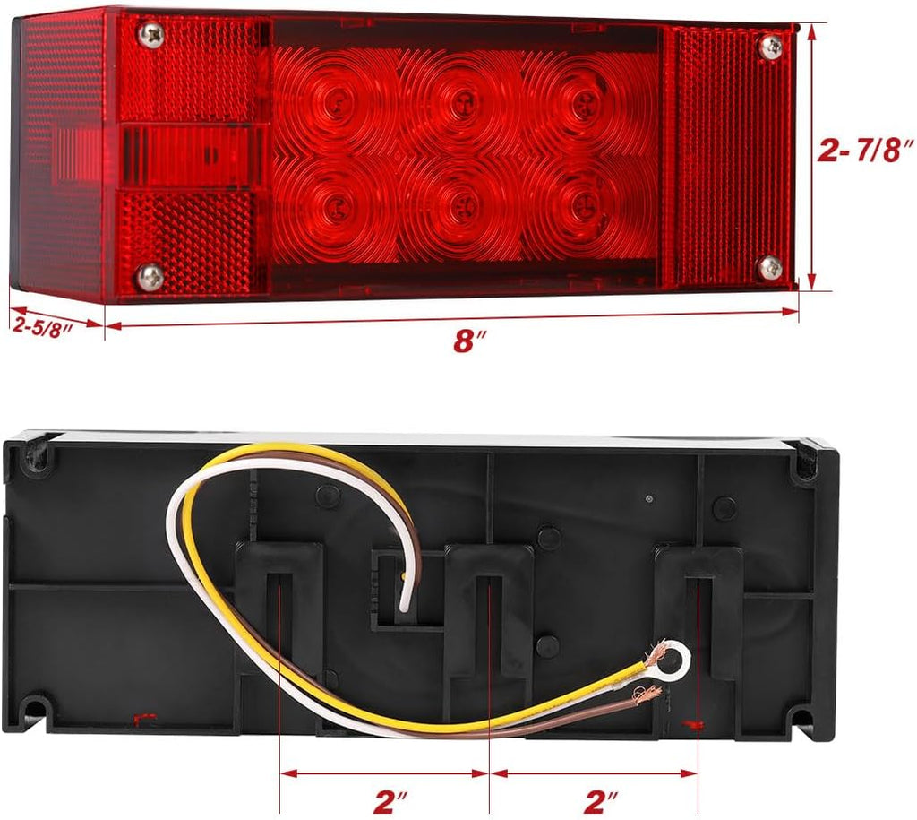 2PCS 12V LED Submersible Rectangular Trailer Lights, Tail Stop Turn Running Lights Kit S185120