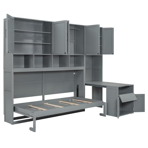 Twin Murphy Bed with Closet, Drawers & Desk, White Q211