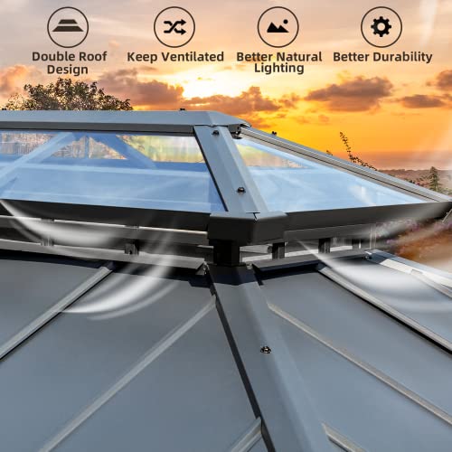 12x20 ft Hardtop Gazebo Double Roof Galvanized Steel Canopy Outdoor Aluminum Frame with Netting and Curtains X191579