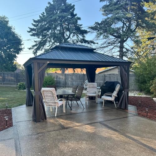 10' x 14' Permanent Hardtop Gazebo with Galvanized Steel Double Roof, Curtains and Netting Included M871