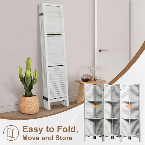 6 Panel Wooden Room Divider with Shelves P850285