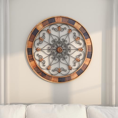 Metal Fleur De Lis Wall Decor, 25 x 23 Inches, Brown X90268