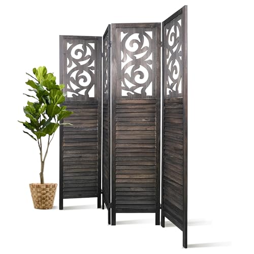 6 Panel Wooden Room Divider with Shelves P850285