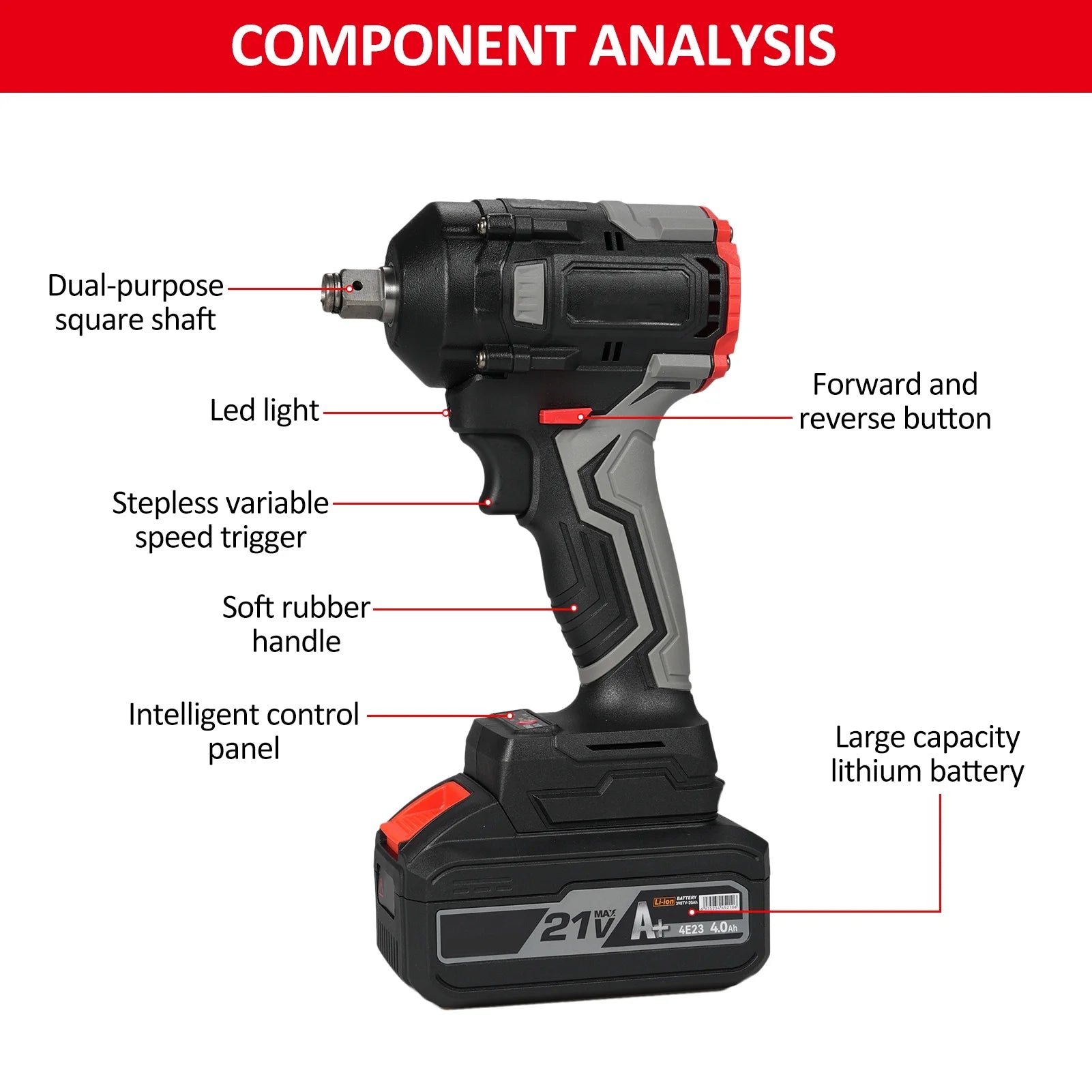 Electric Wrench 1/2 Inch 21V Max Torque 350N.m with 4.0Ah Battery C96360