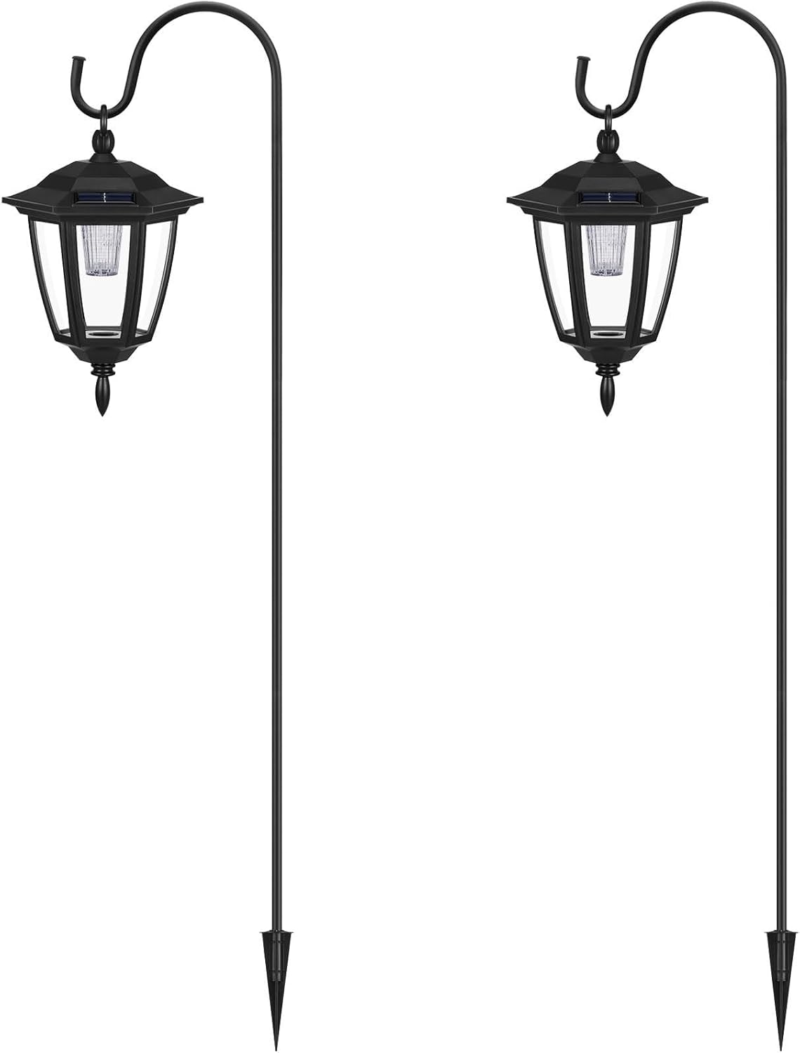 2 Pack 38.5 Inch Shepherd Hook with Hanging Lantern Bright Driveway Markers Black Lamp Post for Garden Path Front Outside Patio Yard 3000K,Solar Pathway Lights Outdoor Waterproof Warm White