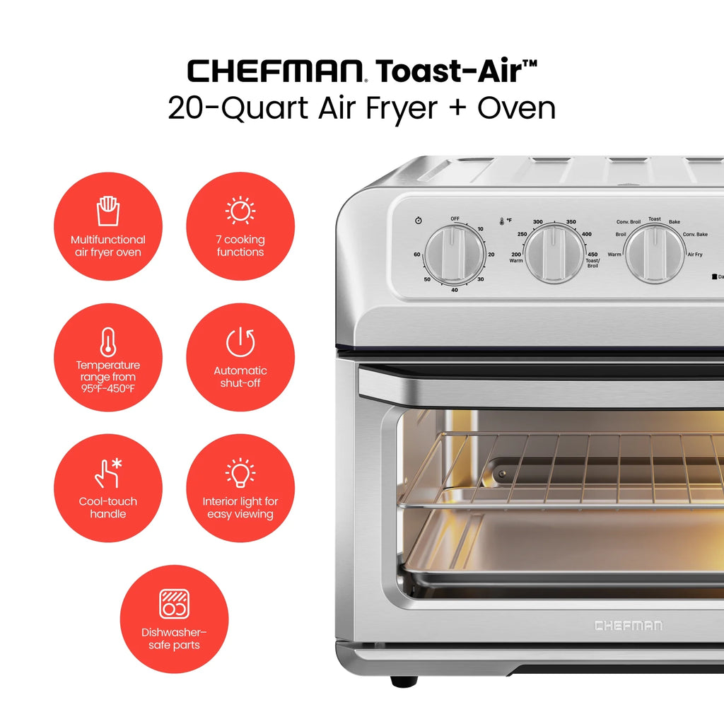 Air Fryer Toaster Oven Combo, 7-in-1 Countertop Convection, 20 Qt, Stainless Steel T387