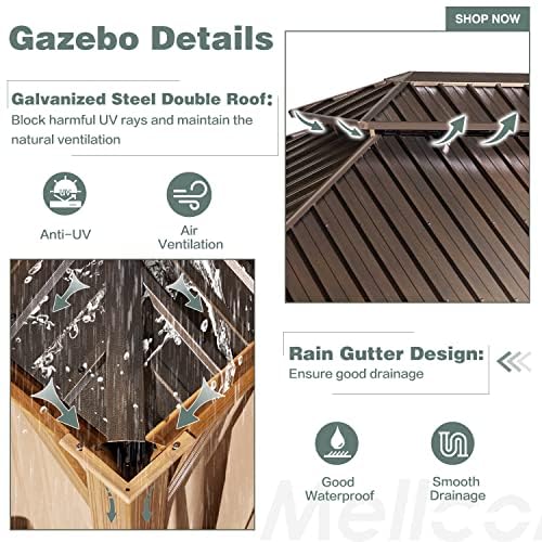 12x16 ft Hardtop Gazebo with Double Roof, Curtains and Netting T94173