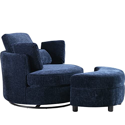 Round Swivel Barrel Chair with Ottoman for Living Room Bedroom G375183