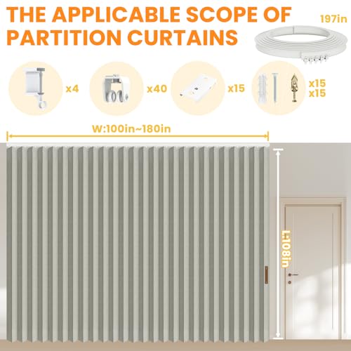Blackout Accordion Room Divider Curtains with Ceiling Track for Bedroom Patio Sliding Door Q924855