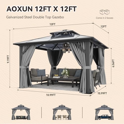 12x16 Hardtop Gazebo with Netting and Curtains for Patio K27275