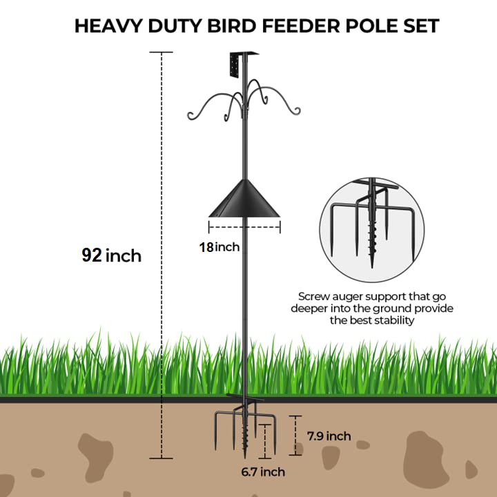 Bird Feeder Pole 92 Inch with 5-Prong Anchor, Adjustable Mount Kit for Wild Birds D7200