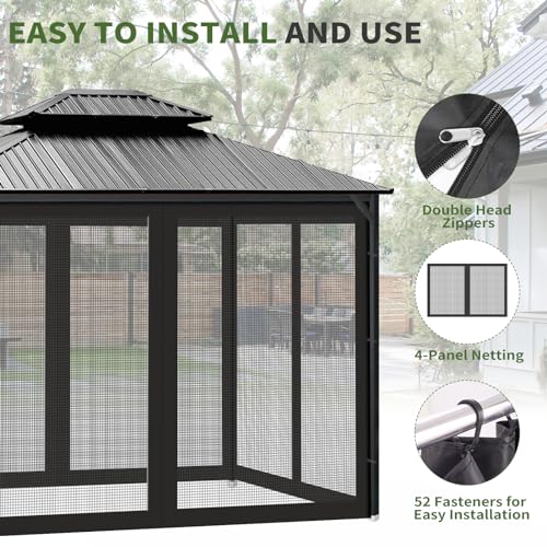 10x10 Gazebo Replacement Mosquito Netting with Zippers, 4-Panel Sidewall V44920