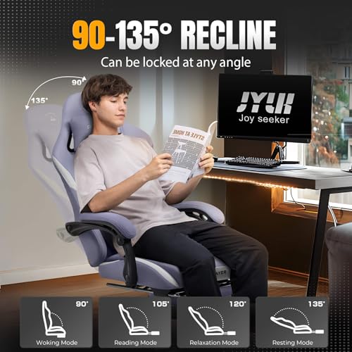 Gaming Chair Ergonomic Office Chair with Foot Rest, Breathable Fabric Computer Chair with Headrest and Lumbar Support O7023
