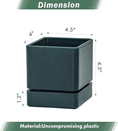 4 Inch Plastic Herb Planter Pot with Drainage Holes and Saucer, Set of 3, White E812718