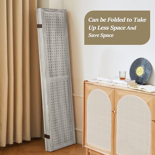 Wooden Pegboard Room Divider with Folding Privacy Screen, 5.6Ft, Light Brown D937870