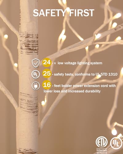 Lighted Birch Tree Set 4ft, 6ft and 8ft with Warm White LED Lights for Holiday Decor Y74695