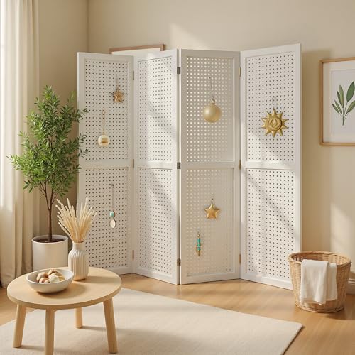6 Panel Wooden Room Divider with Shelves P850285