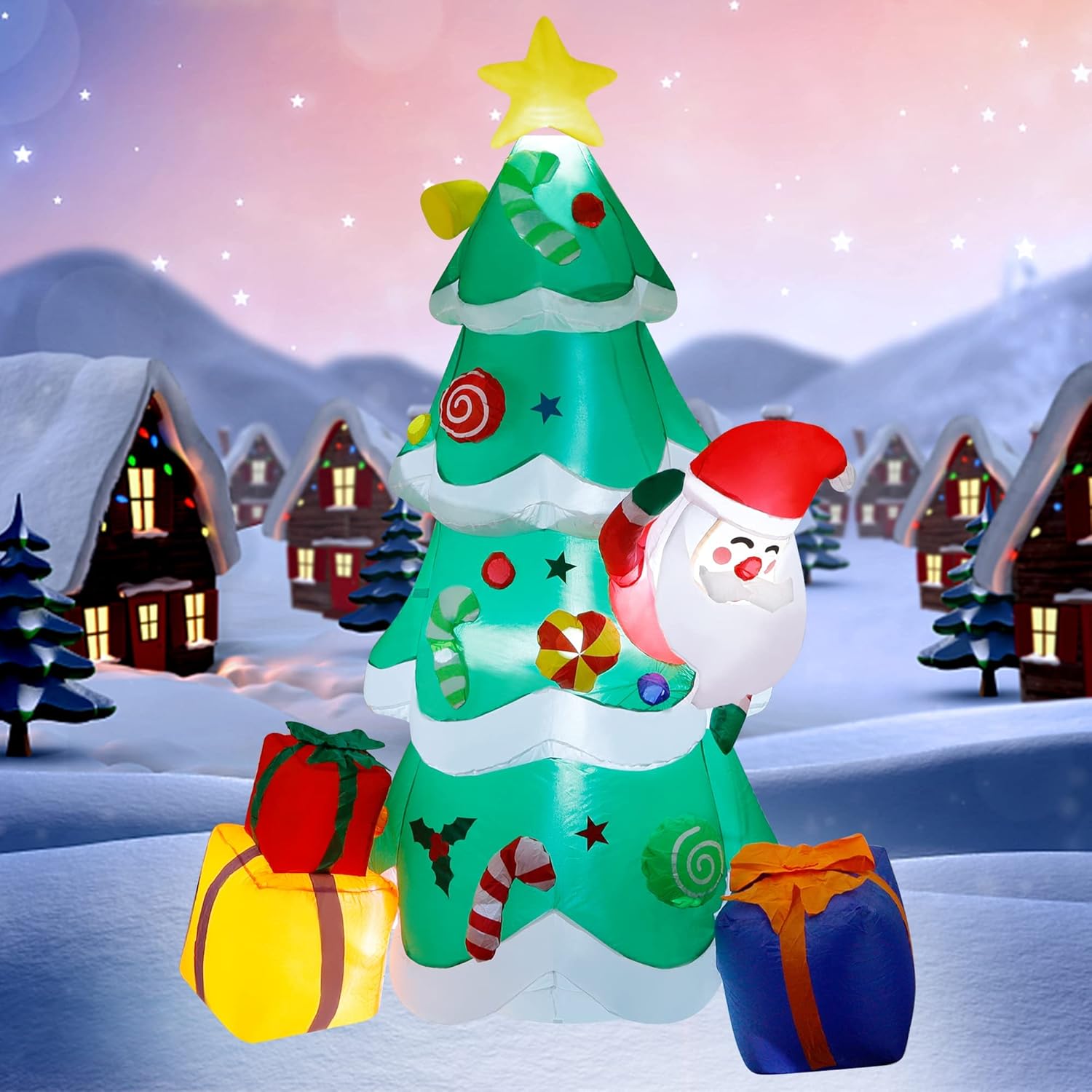 Inflatable Christmas Tree with Santa Claus and LED Lights for Outdoor Yard Decor G514