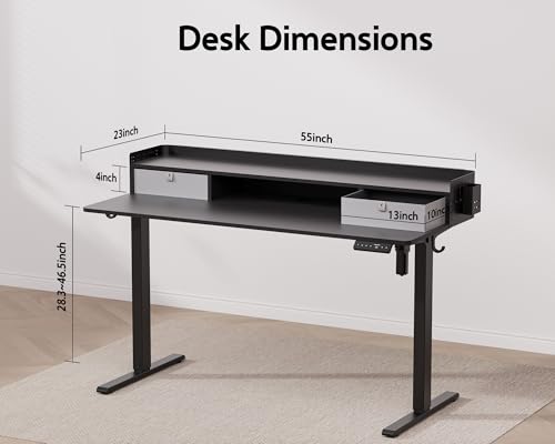 Electric Standing Desk with 2 Drawers, Height Adjustable for Home Office W495