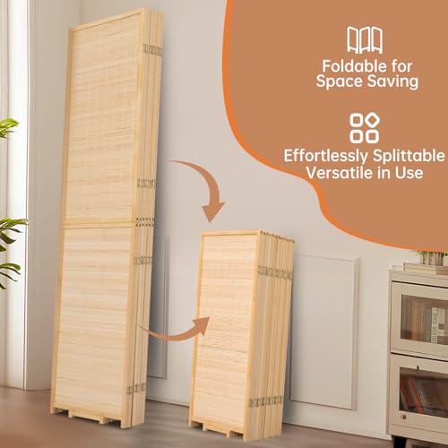 Bamboo Room Divider 4 Panel Freestanding Folding Privacy Screen T33053