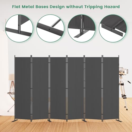 8-Panel 6 ft Tall Indoor Folding Room Divider, Portable Privacy Screen, Freestanding Partition, Dark Grey G253901