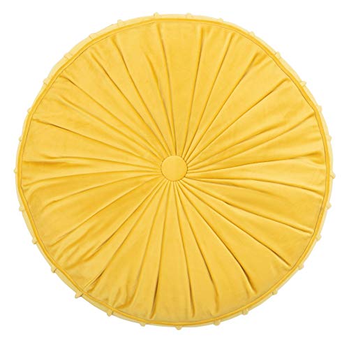 Mustard Yellow Velvet Round Floor Pillow C594437