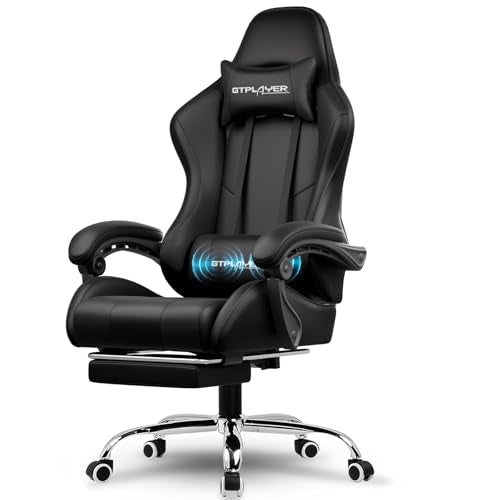 Gaming Chair with Footrest and Lumbar Support, Height Adjustable, Blue Y9034
