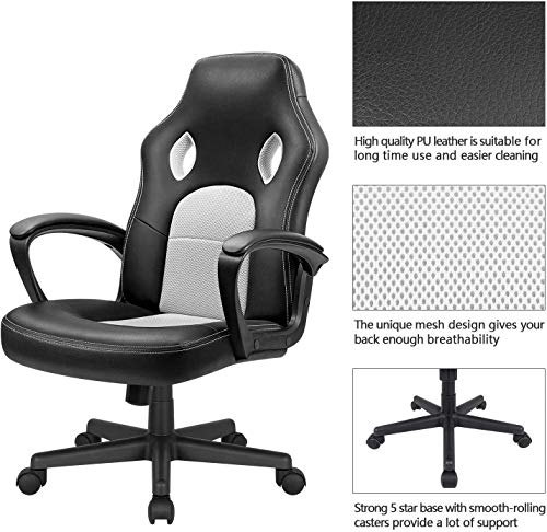 High Back Ergonomic Leather Gaming Chair, Adjustable, Blue S74277