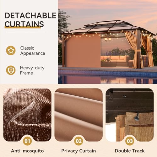 12x16 Hardtop Gazebo with Netting and Curtains for Patio K27275