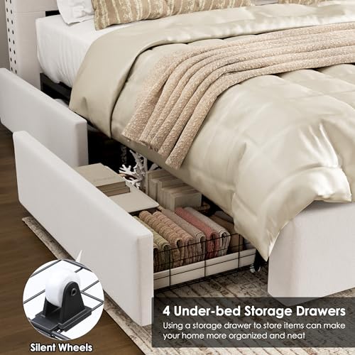 Velvet Upholstered King Bed Frame with Tall Headboard and Storage Drawers V8658