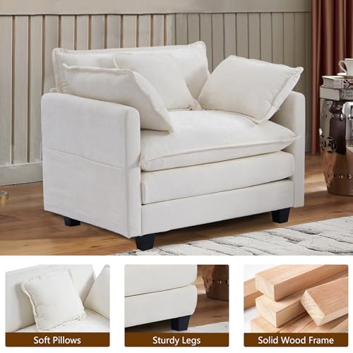 Chenille Lounge Chair with Ottoman, Beige, 1-Seat R52165