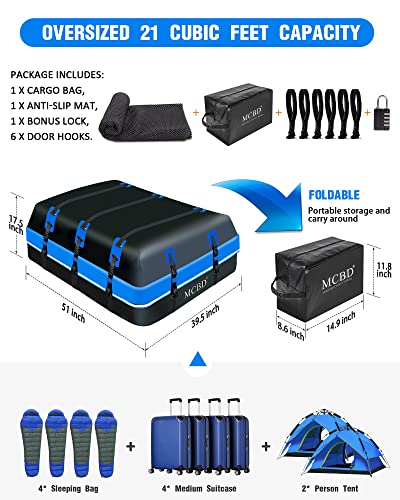 Soft-Shell Waterproof Rooftop Cargo Carrier, 21 Cubic Feet, with Straps and Storage Bag I12135