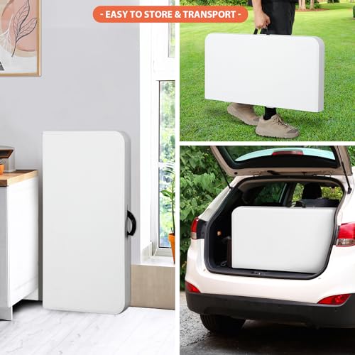 Portable 4 Foot Plastic Folding Table, Indoor Outdoor Heavy Duty, White Y15191