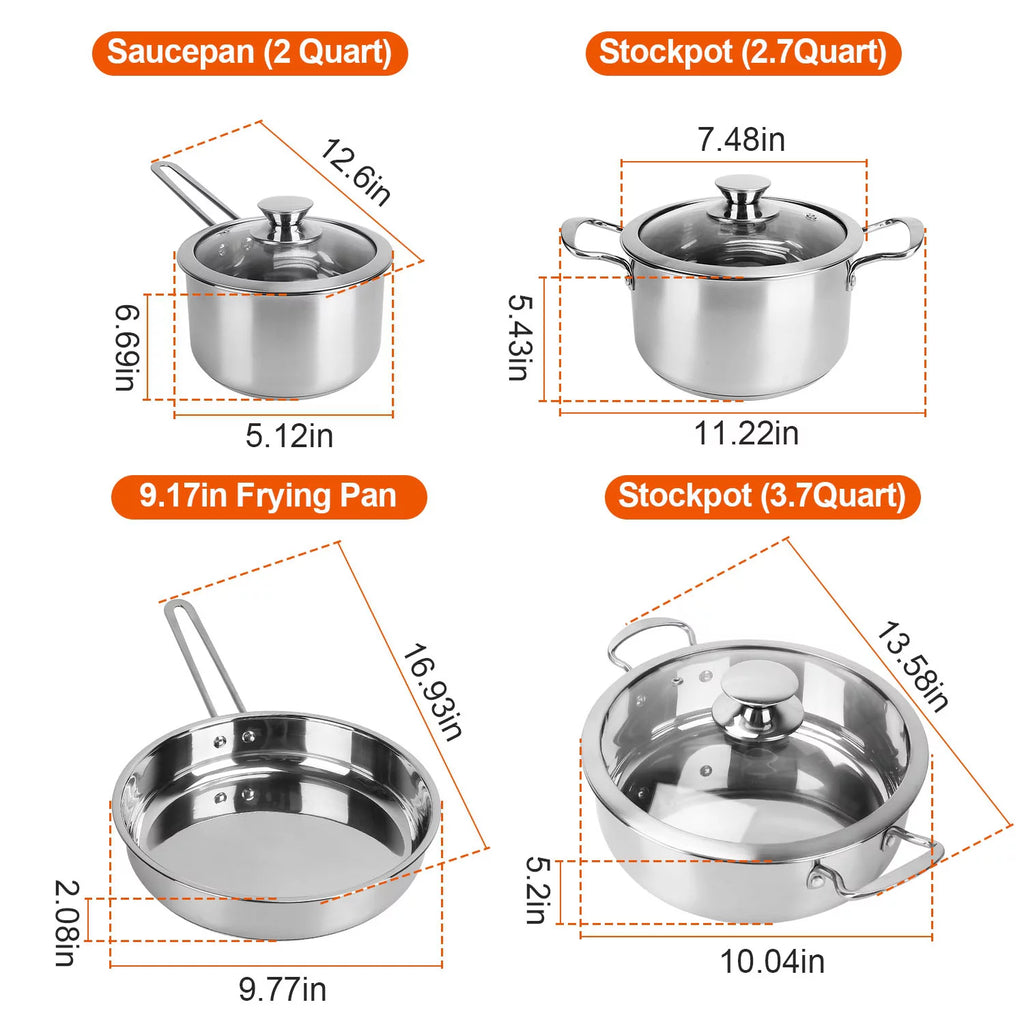 Stainless Steel Cookware Set with Stockpot, Saucepan, and Frying Pan D755813