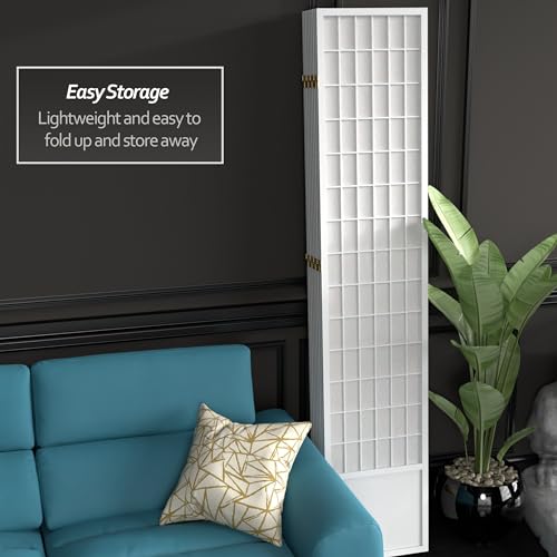 7 ft. Tall Window Pane Shoji Screen Room Divider, 3 Panels, White S15216