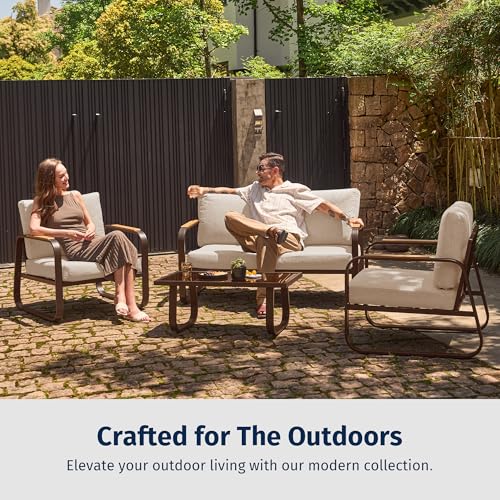 4-Piece Outdoor Patio Furniture Set with Sofa and Tempered Glass Table B6490