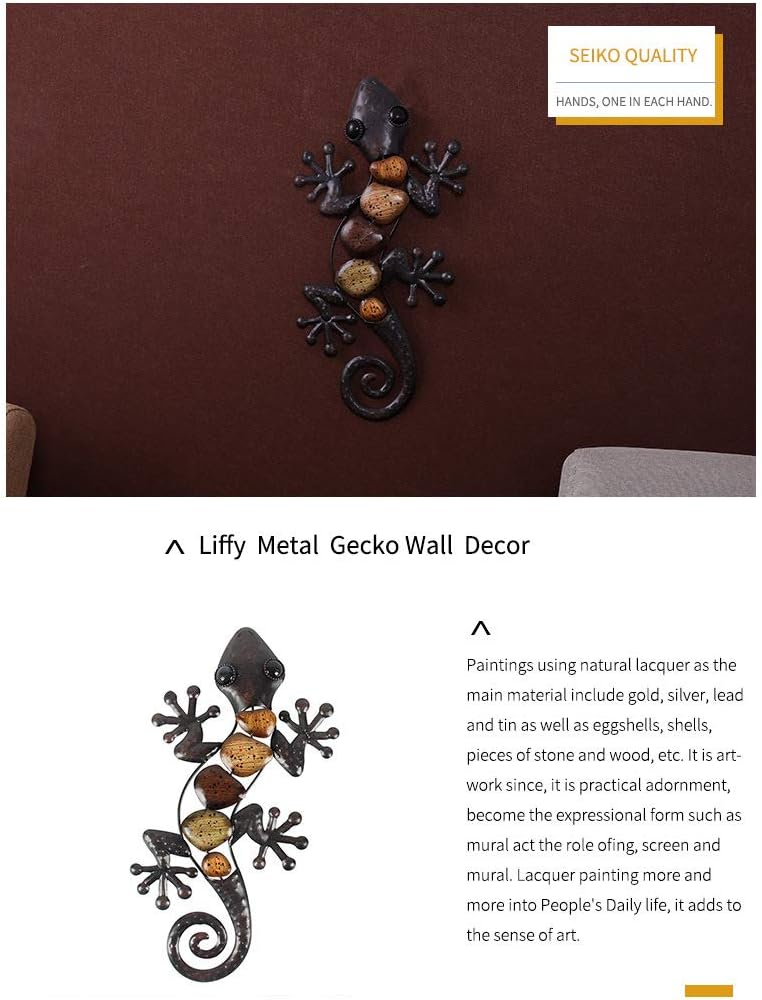 Metal Gecko Wall Decor for Garden Outdoor Sculptures 2 Pack C448514
