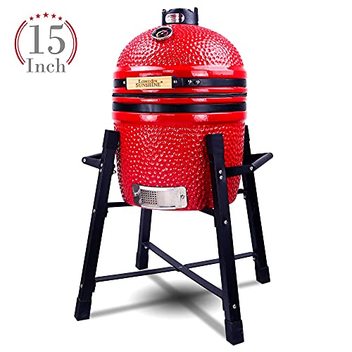 Ceramic Kamado Charcoal BBQ Grill and Smoker, 15 Inch with Tall Stand Z263