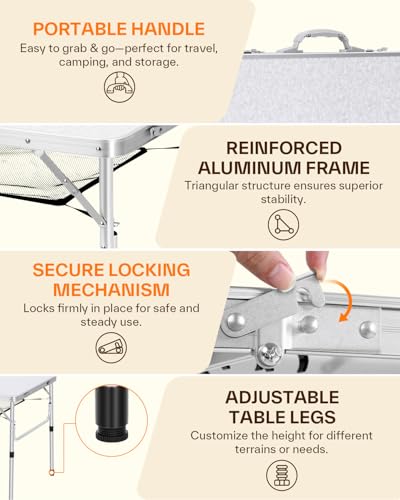 Adjustable Height Small Folding Camping Table with Mesh Layer B206