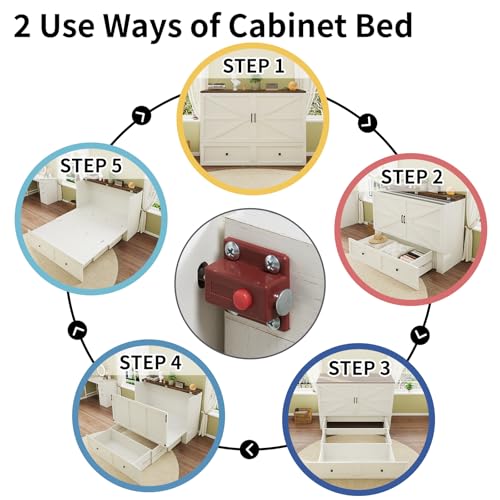 Queen Size Murphy Bed with Charging Station and Storage Drawer R1098