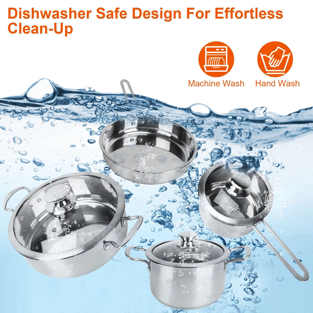 Stainless Steel Cookware Set with Stockpot, Saucepan, and Frying Pan D755813