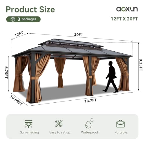 12x16 Hardtop Gazebo with Netting and Curtains for Patio K27275