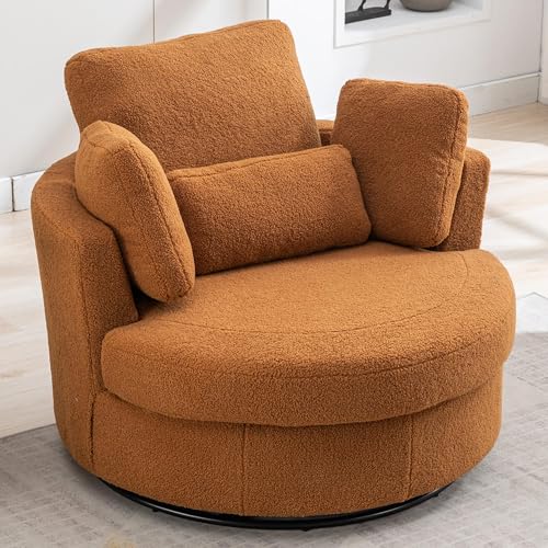 Oversized Swivel Barrel Chair with Ottoman, Chenille, Beige M813