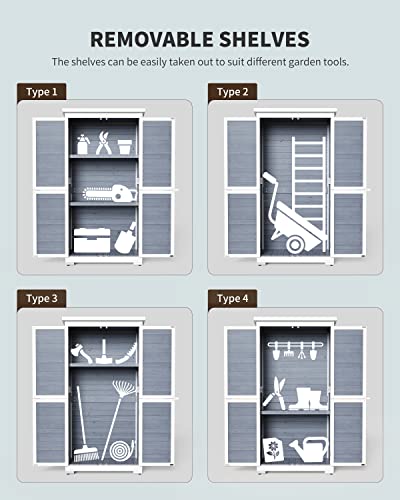 Outdoor Storage Cabinet with 3 Shelves, Double Lockable Wooden Garden Shed D368978