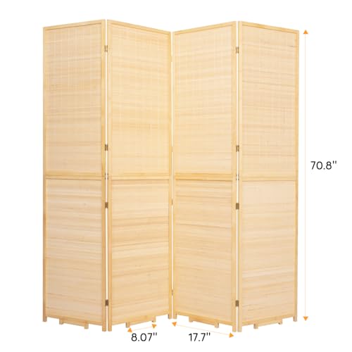 Bamboo Room Divider Folding Privacy Screen, 4 Panel, Beige N84000