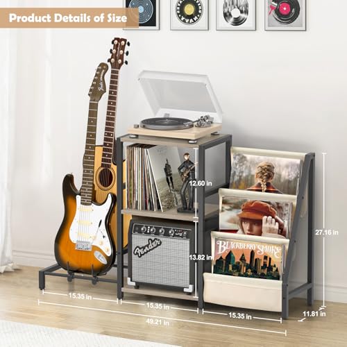 Record Player Stand with Guitar and Vinyl Storage J9238
