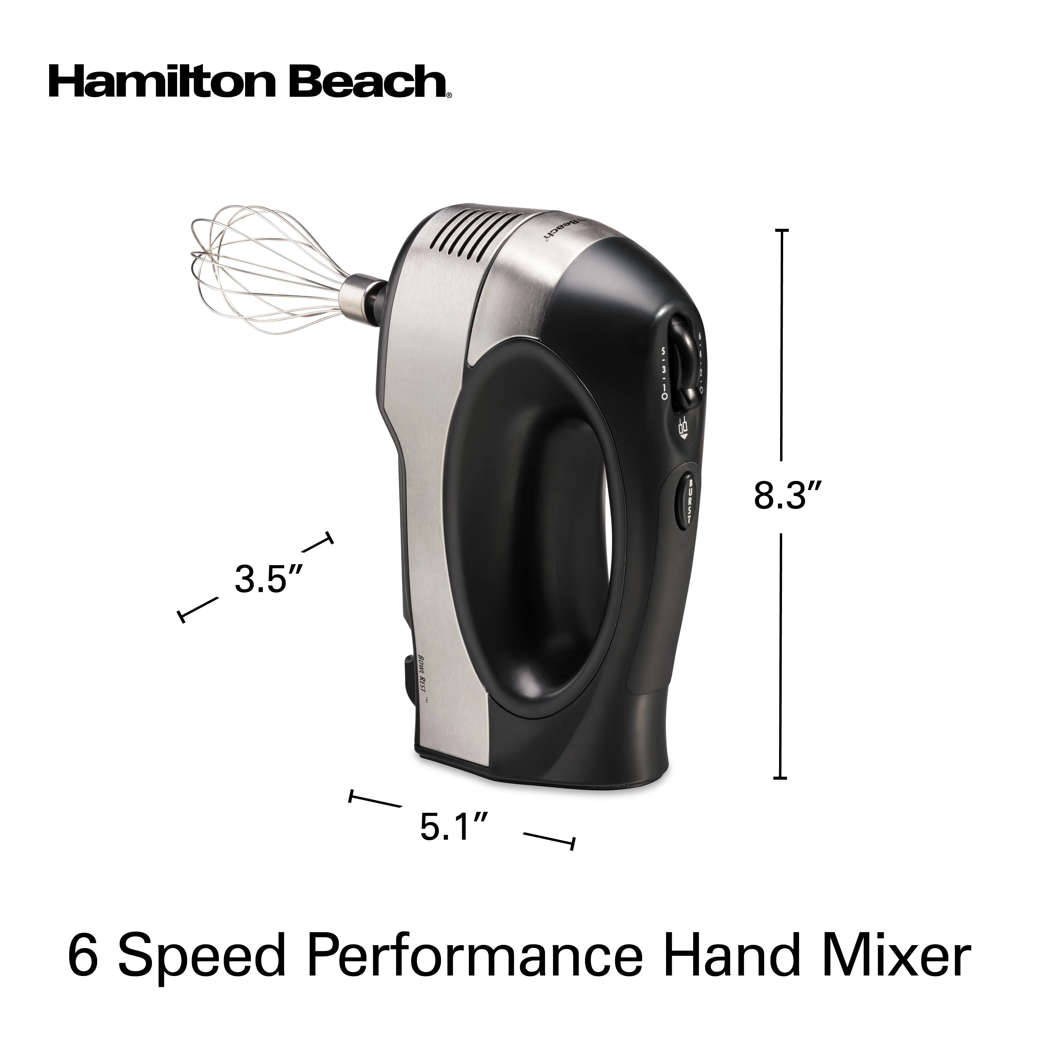 6 Speed Hand Mixer with Case and 5 Attachments, Stainless Steel F65078