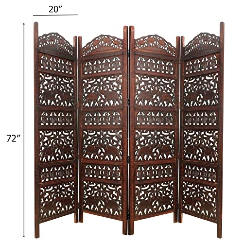 4 Panel Folding Wood Room Divider, Antique Brown, 72 x 80 P209