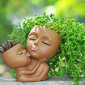 Head Planter Mother and Child Cute Face Planter Pots Head Resin Flower Pots for Indoor Plants with Drainage Hole (Black)