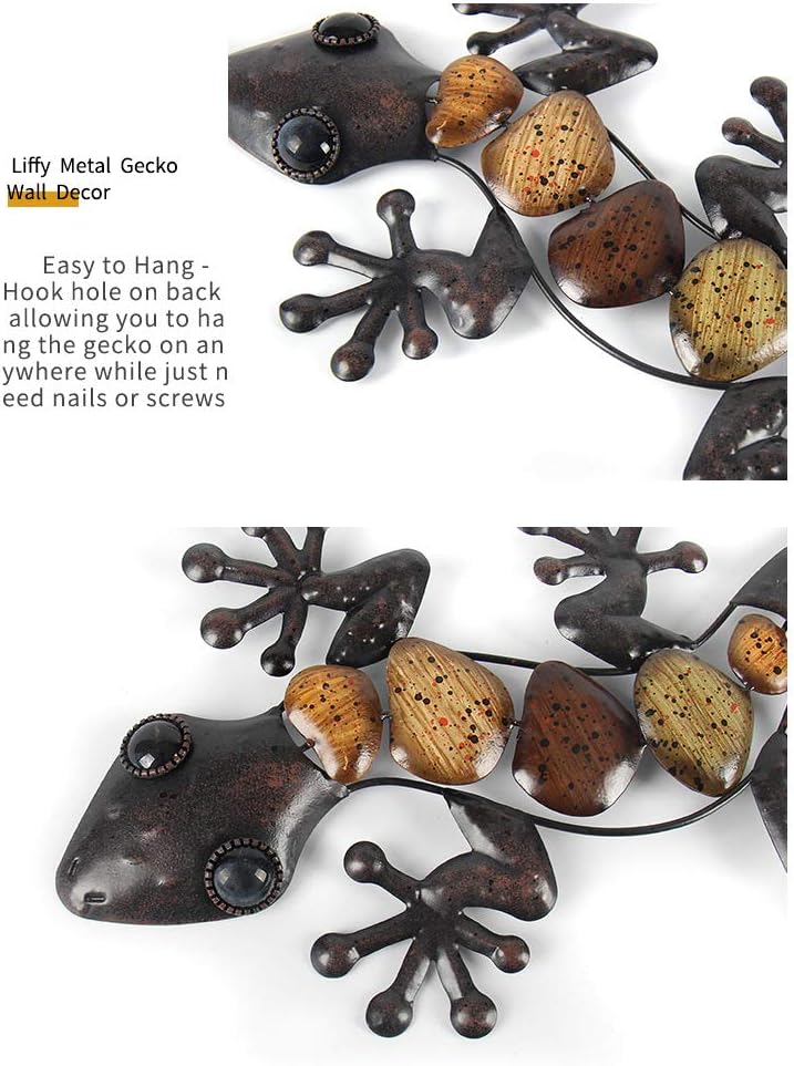 Metal Gecko Wall Decor for Garden Outdoor Sculptures 2 Pack C448514
